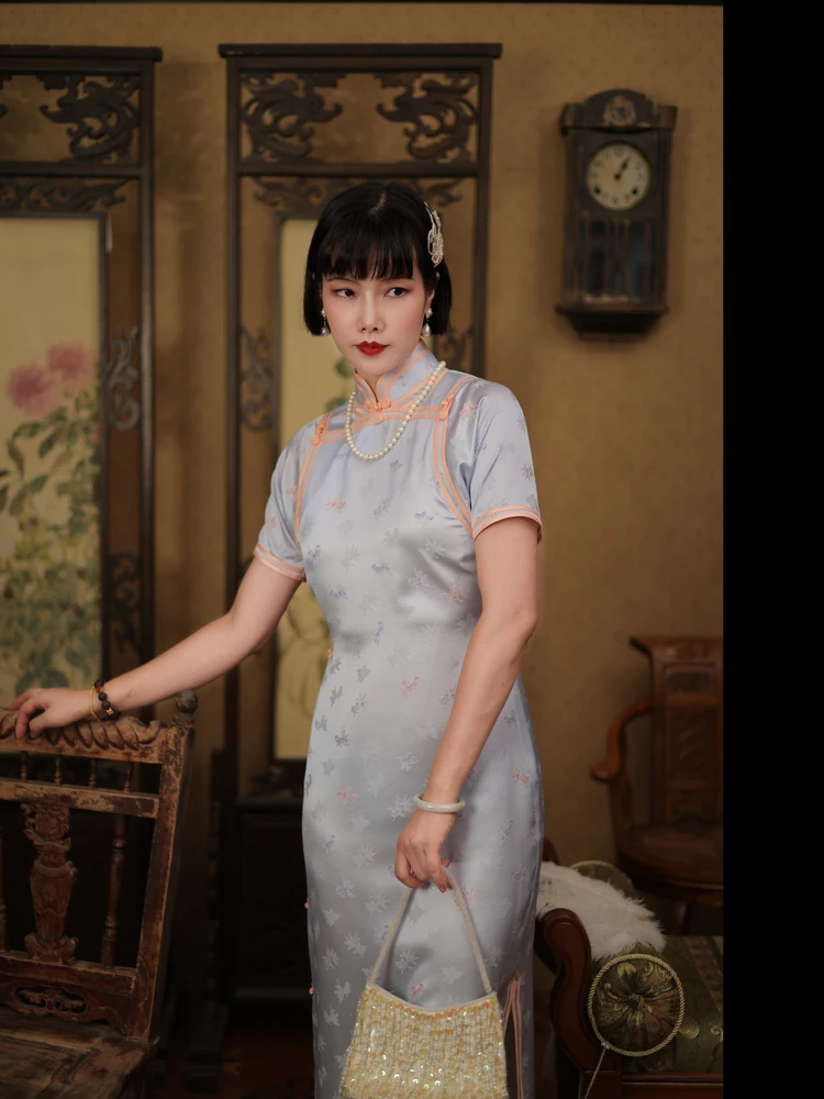 

Элегантное винтажное платье Ularal Moon из белого шелка с цветочным принтом, приталенное, с коротким рукавом, длинное, с низким разрезом, для повседневной носки