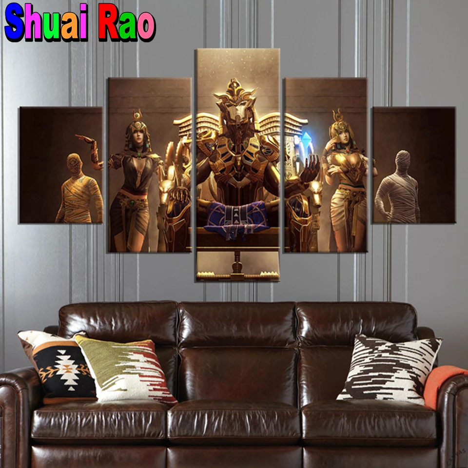 

5 Panel Diamond Painting Woman Pharaoh Mummy In The Game Full Square Round diamond embroidery icons Pattern 5D Diy Home decor