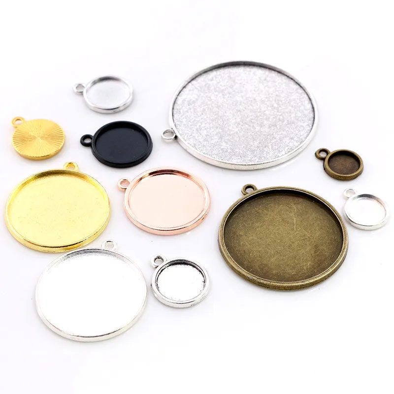 8-40mm rozmiar wewnętrzny okrągły brąz złoto srebro pozłacane jeden dwustronny pojedyncze wiszące prosty styl Cabochon baza ustawienie charms wisiorek — zdjęcie 3