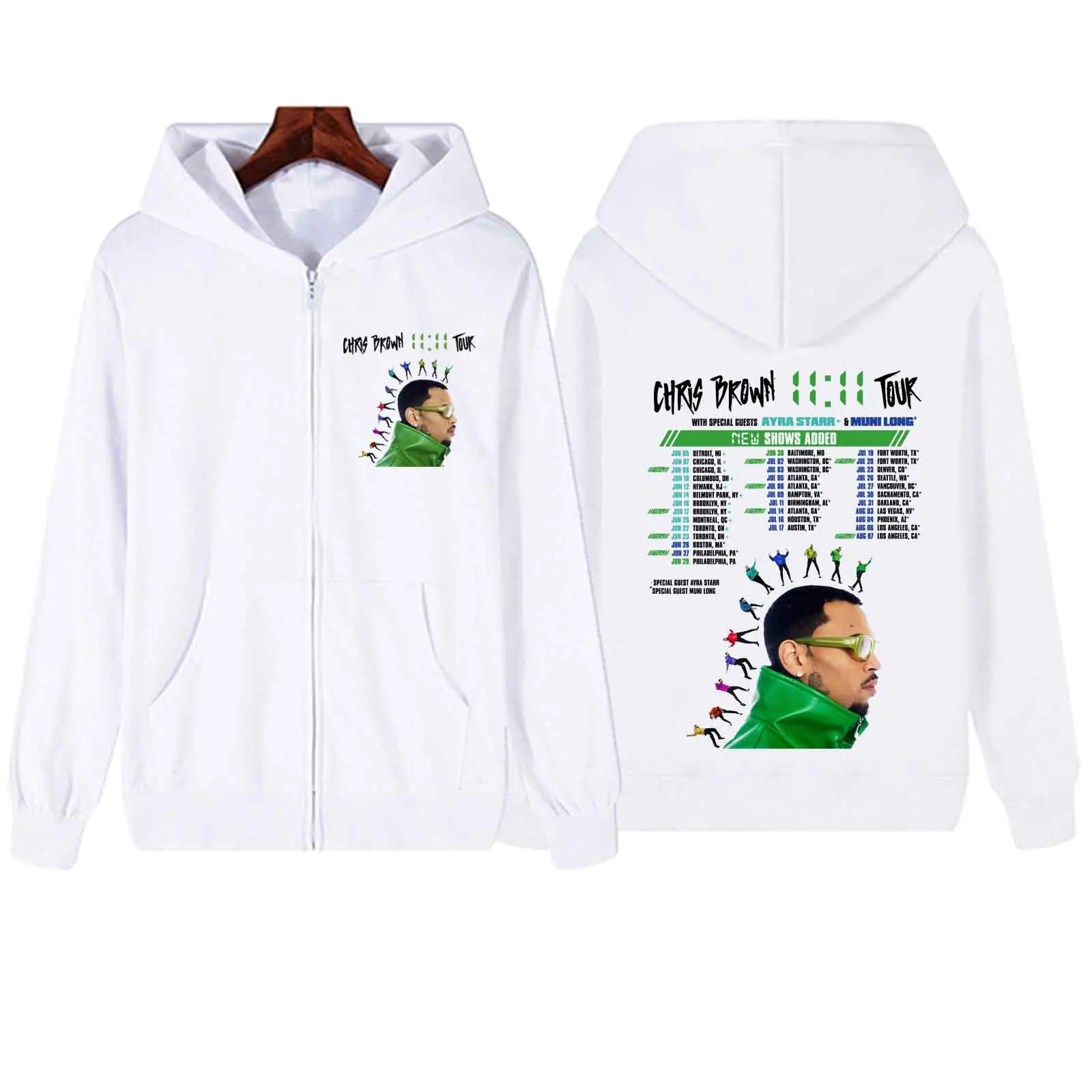 Chris Brown 11:11 Tour 2024 Zipper Hoodie Harajuku Pullover Tops Streetwear Music Fans Gift V-Neck Sweatshirts Printing Casual