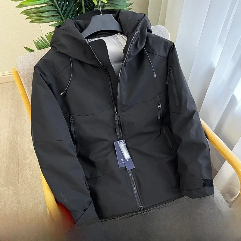 

Men's Thiened Du down Jaet Outdoor High-End Faion Urban Sle Coat Warm Versatile Hooded Regular Length Autumn Winter