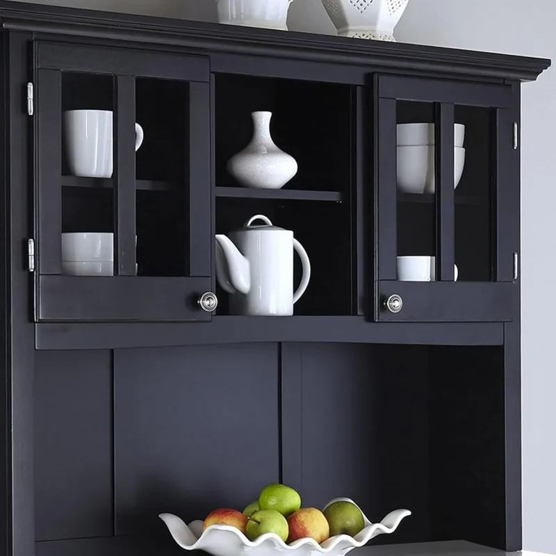 Server Sideboards-buffets-credenzas Black Two Wood Framed Cabinet Doors with An Adjustable Shelf Brushed Steel Hardware