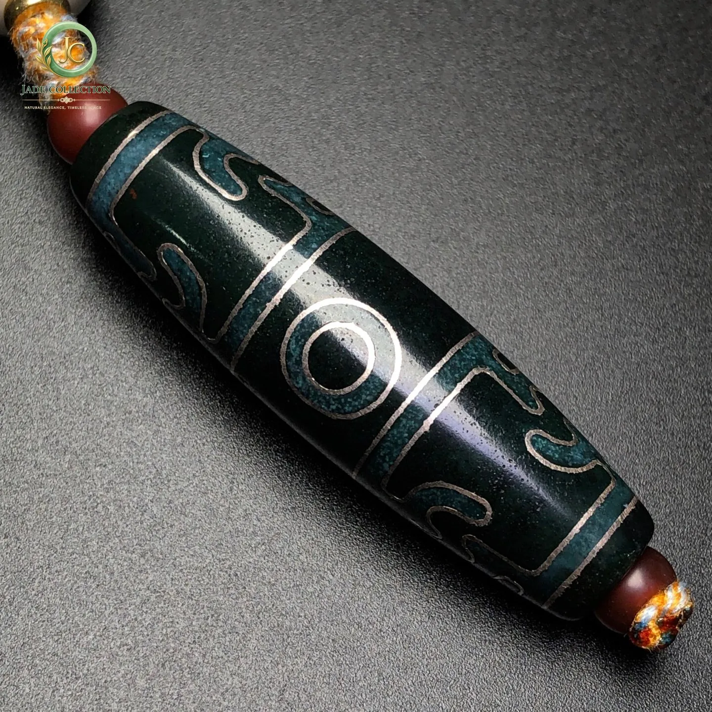 Tibetan Buddhism Agate Inlaid Silver Wire 3 Eyes FAQi Dzi Bead Pendant G3746