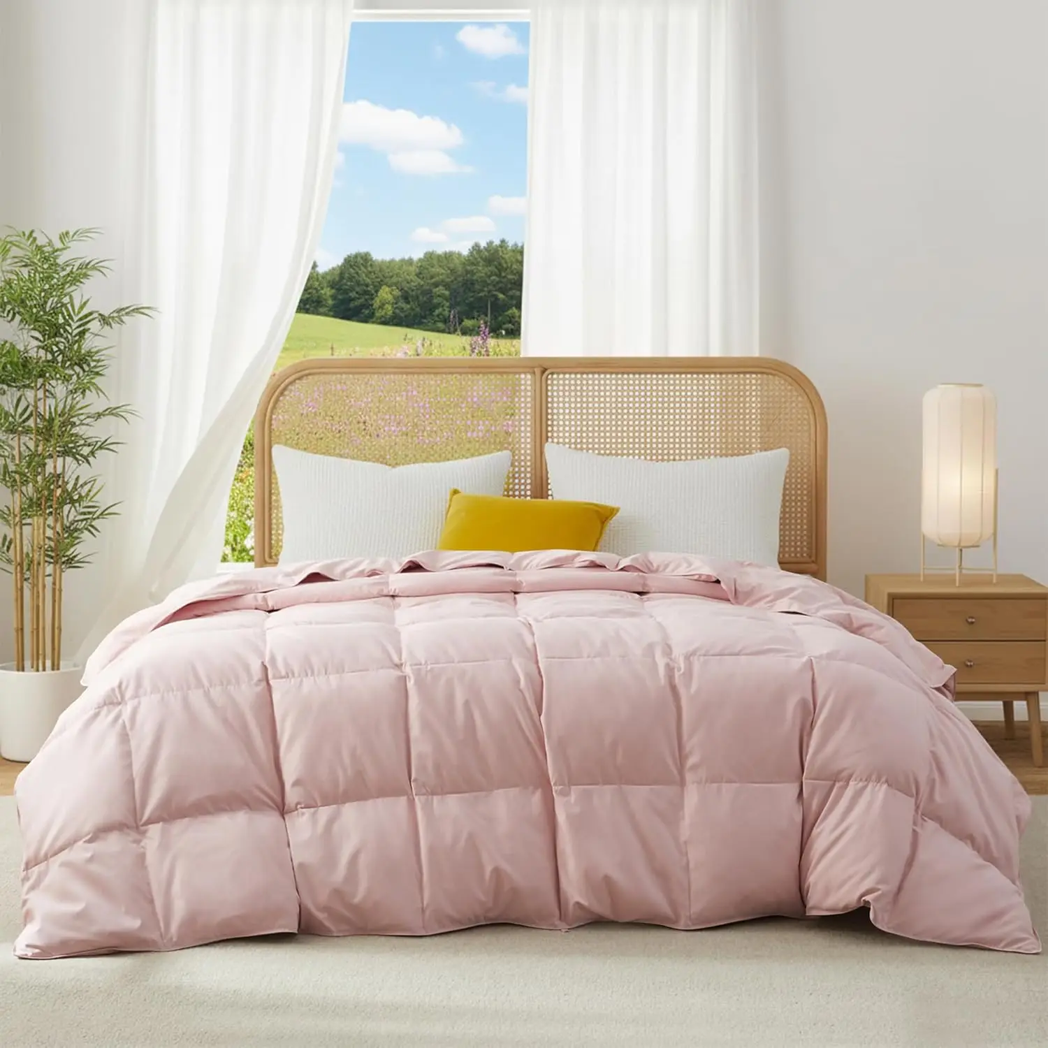 

Lightweight Ultra Soft Goose Feather Comforter, Breathable White Down Fill, Pink Queen Size Duvet Insert (88" X 88")