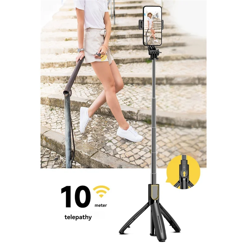 L21 Selfie Stick 床置き三脚、拡張可能なロッドリモコン付き Android & IOS 用