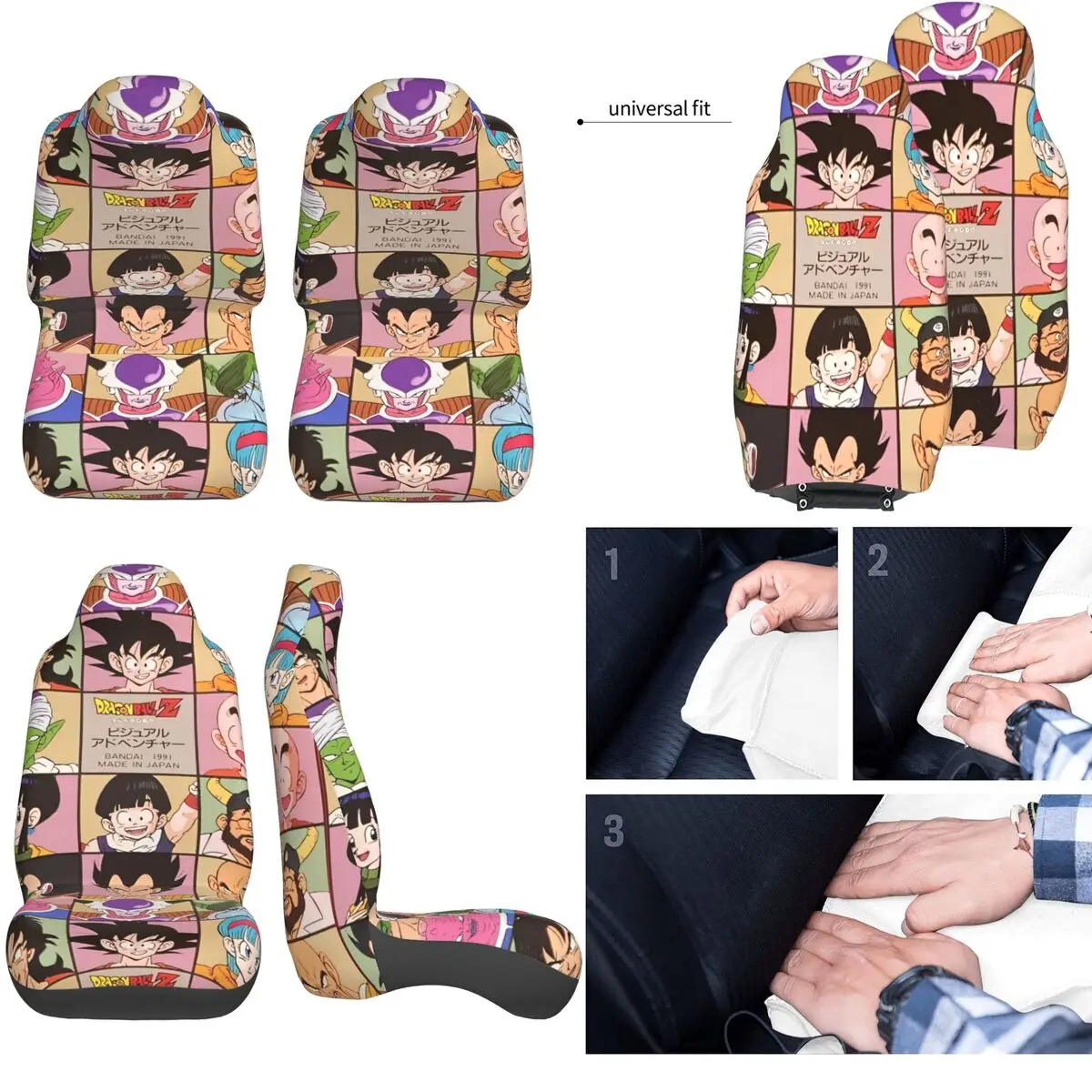Dragon Ball DragonBall Anime 2 fundas de asiento delantero de coche para coches camión sedán SUV cubierta de asientos de cubo Flexible