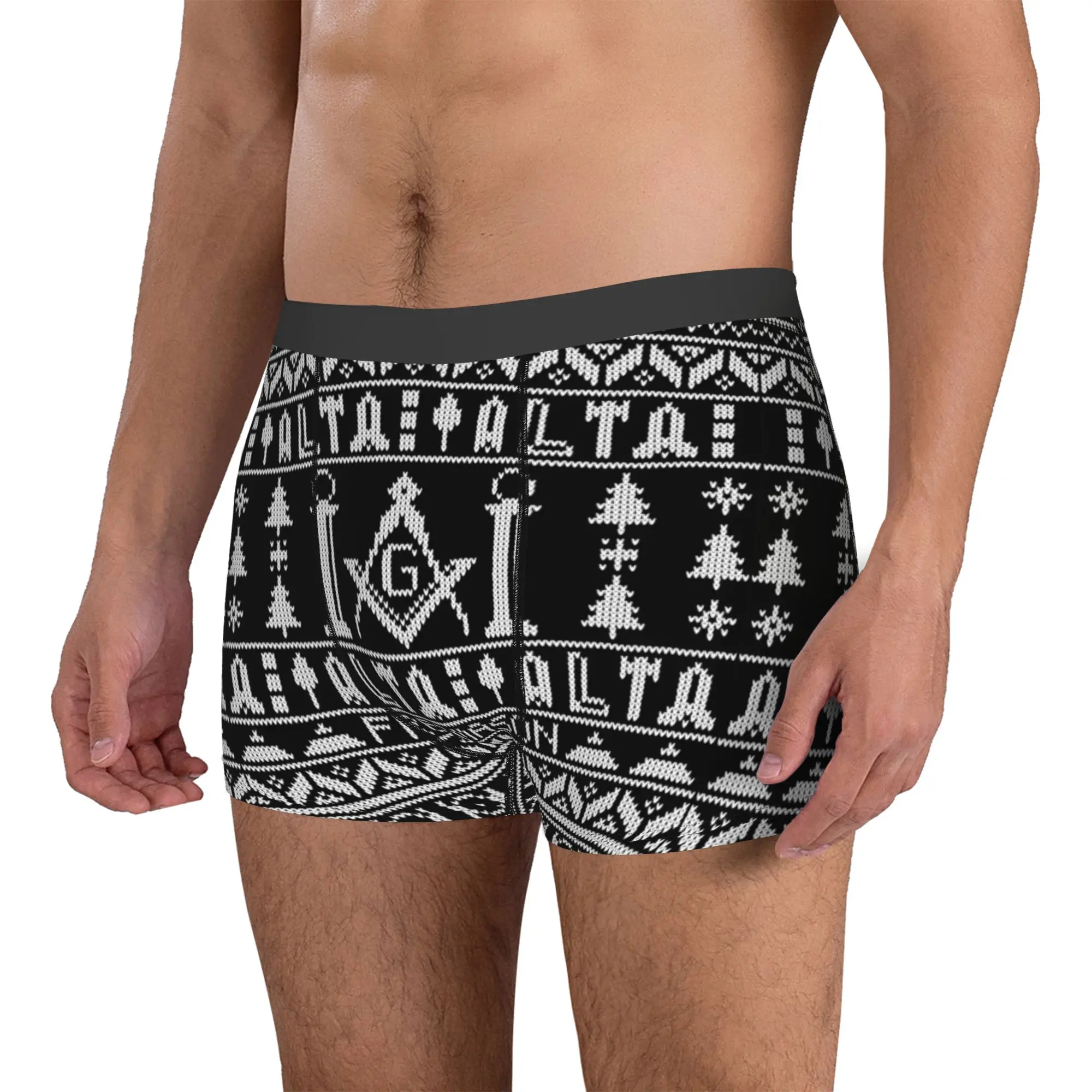 Male Funny Masonic Mason Freemason Pattern Underwear  Boxer Briefs Breathable Shorts Panties Underpants