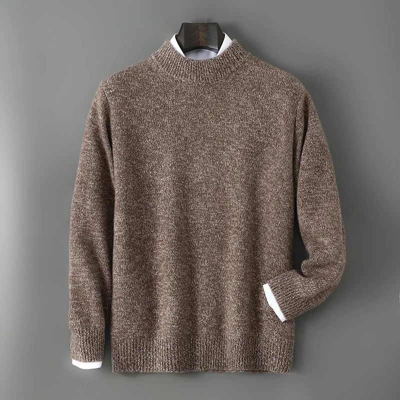 

DjzDsm 100%Pure Wool Men's Half High Collar Knit Sweater Autumn Winter Thick Warm Pullover Korean Business Casual Men's Clothing