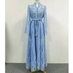 Vintage Elegant Flower Print Loose Long Sleeve Maxi Dress Shirt Women Fashion Palace Midi Vestidos Sequin Formal Evening Dresses