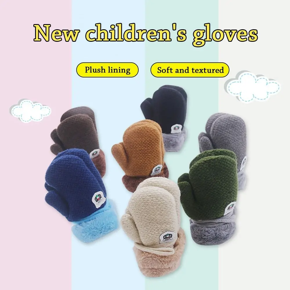 Guantes de felpa suave para niños, mitones de punto gruesos y cálidos para niños de 2 a 9 años, Invierno