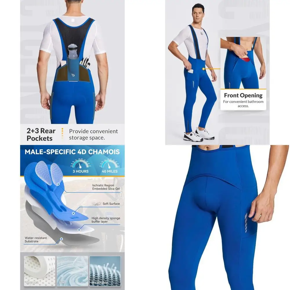 

baleaf Men's Winter Cycling Bib Pants 4D Padded Thermal Water Resistant Bike Tights Cold Weather Warm Pockets