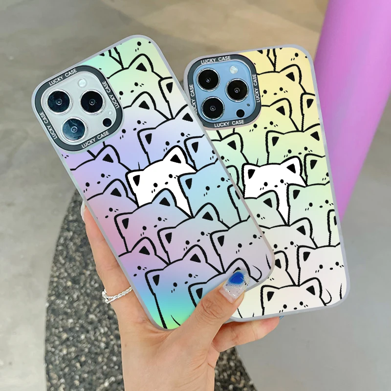 Cute kitten phone case  Shockproof Gradual Discoloration Phone Case  For iPhone16 15 14 13 11 12 Pro Max 7 8 plus  back Cover