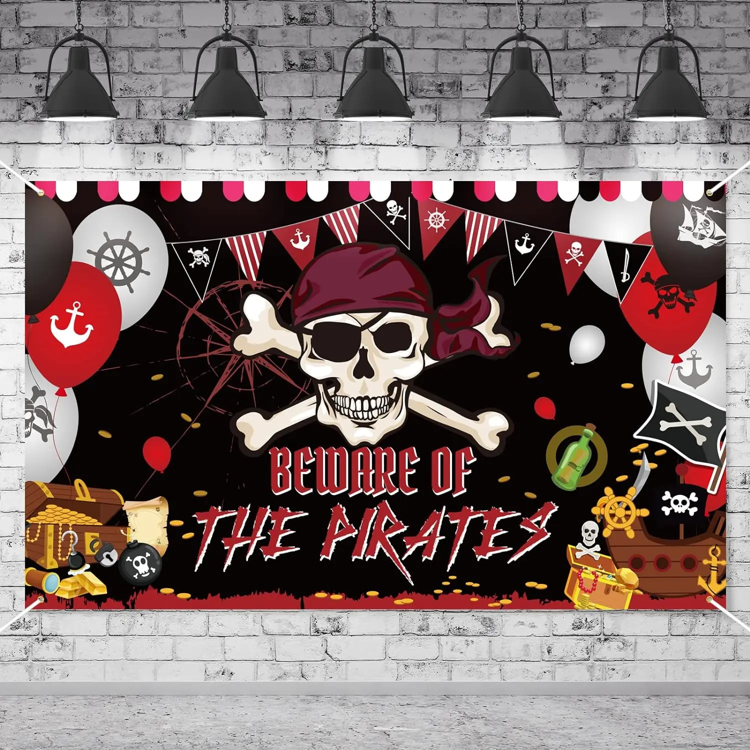 Pirate Boys Treasure Map Skull birthday party photo background photography backdrop banner studio