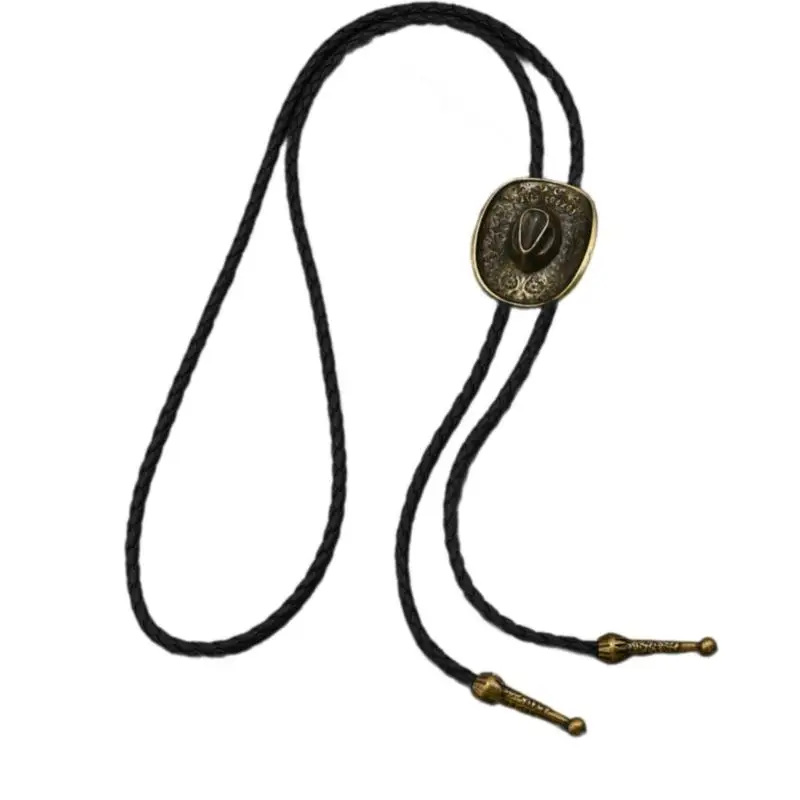 39BD Star geprägter Cowboyhut Anhänger Halskette Weiche Pu Cord Bolo Krawatten -Mode -Krawatte für Freizeit- und Party -Outfits