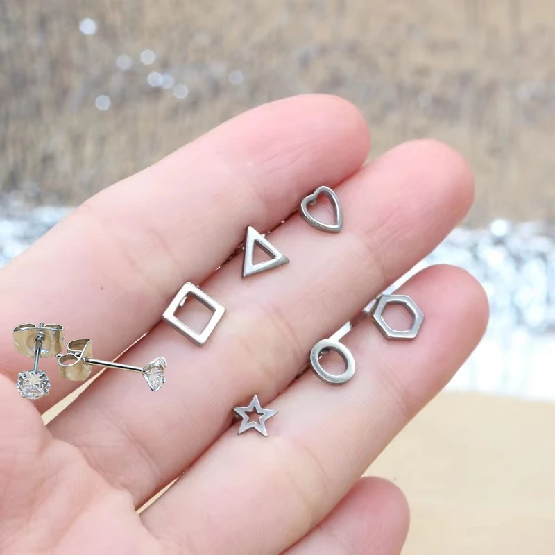 

Hypoallergenic 2PC Lot No Fade Brief Circle Heart Star Shape Stainless Steel Stud Earrings For Men Women No Fade Allergy Free