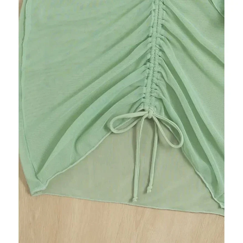 Sexy Badeanzug für Damen, 3-teilig, Push-Up, Neckholder, Dreieck, Tanga, Bikini, Netzstoff, langärmelig, Kordelzug, Vertuschung, Strand-Badeanzug