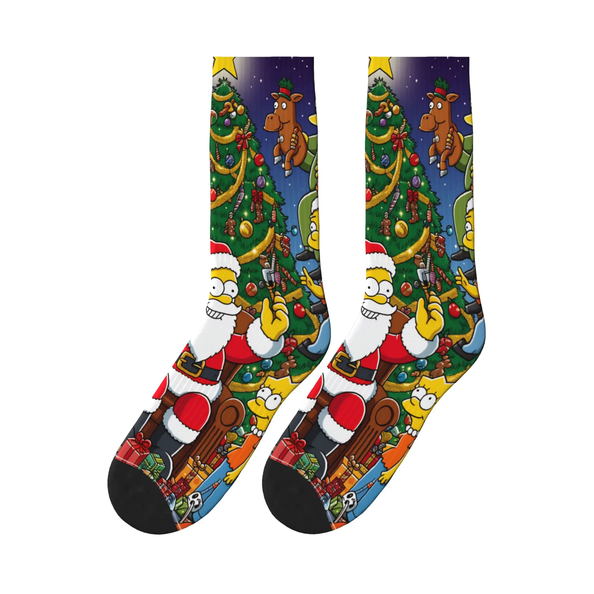

S-Simpsons Christmas Holiday Family Scene Stockings Men Socks Novelty Socks Autumn Running Sports Non Slip Design Socks Gift
