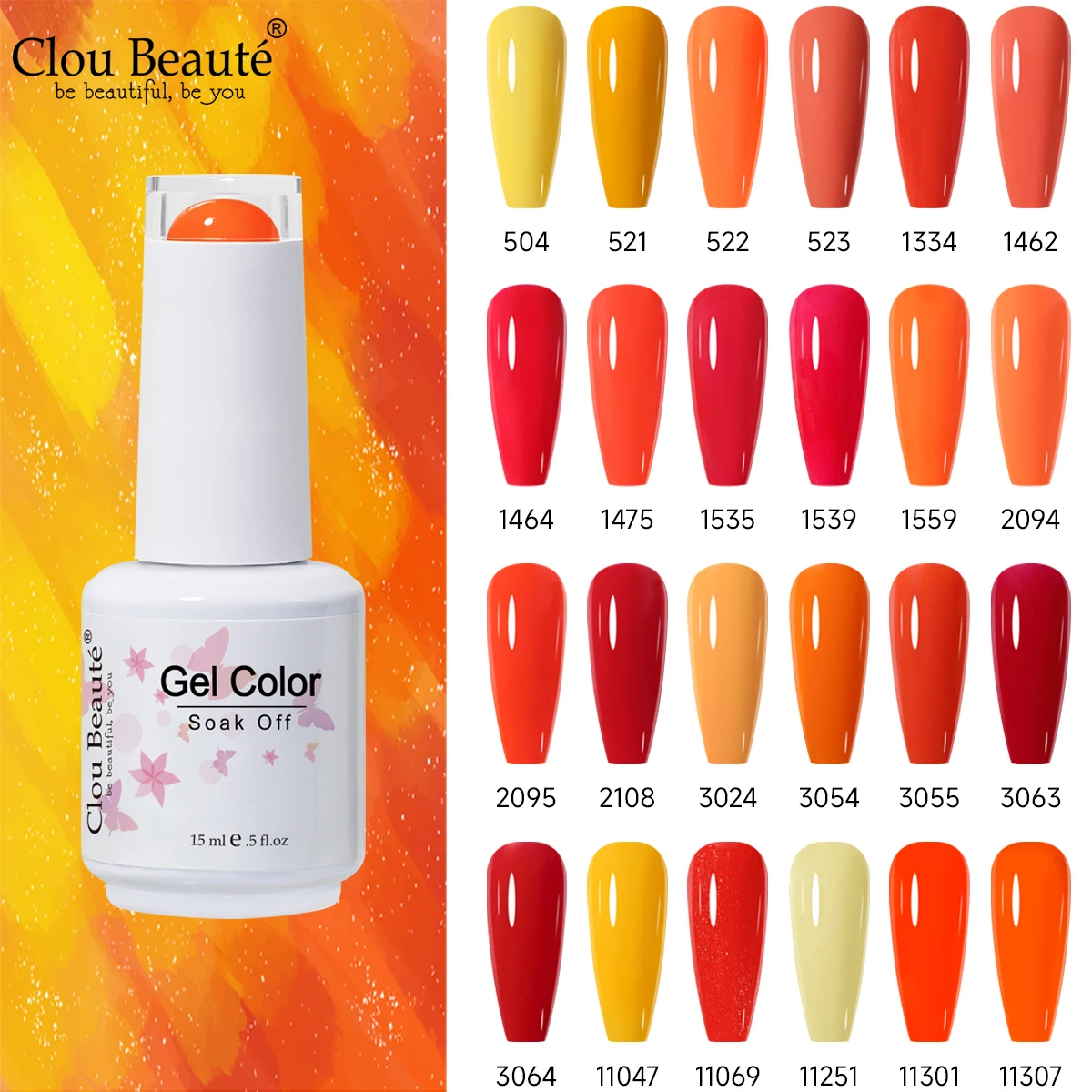 

Clou Beaute Orange Color Series 15ml Gel Nail Polish Soak Off Art Manicure Semi-permanent Varnishs Hybrid UV LED Top Base Coat