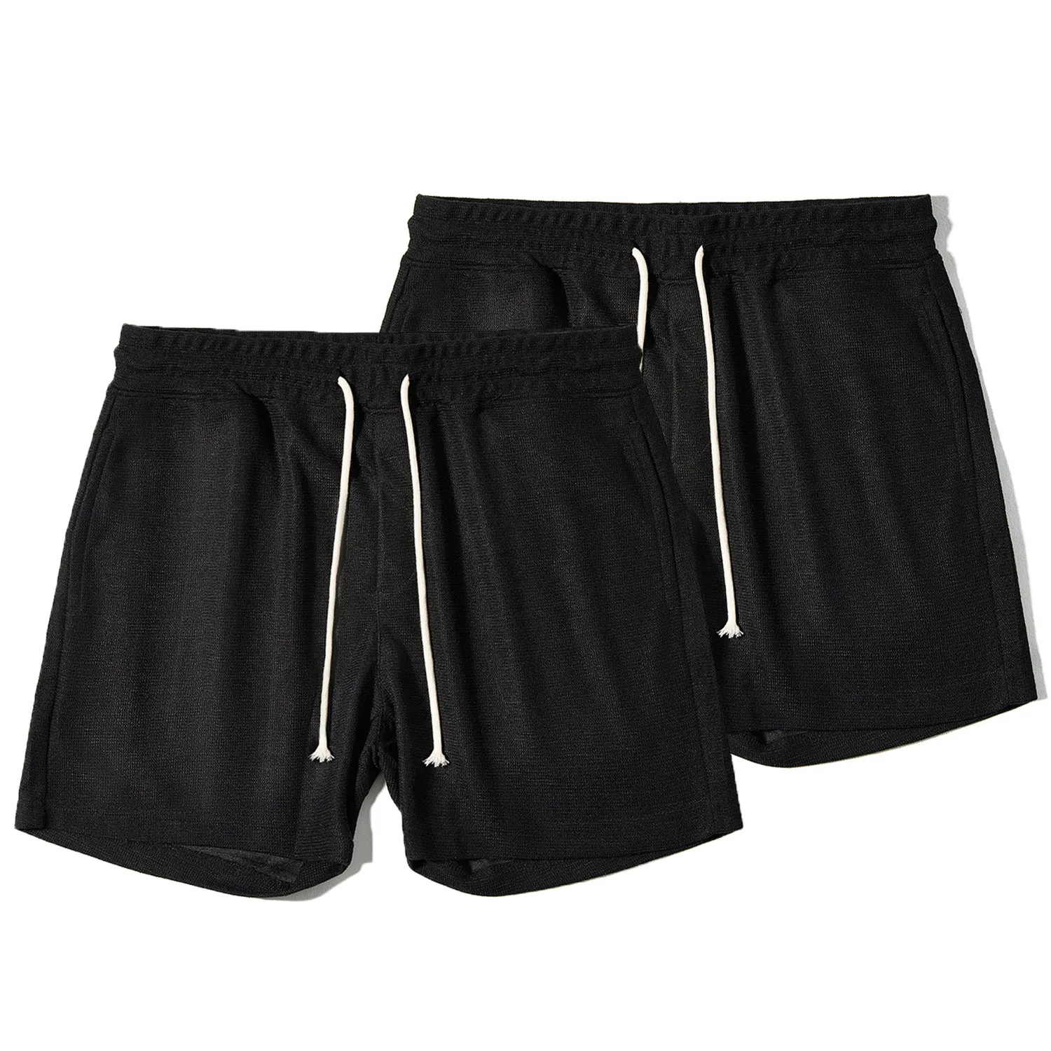 2-piece set of 2026 summer coarse yarn shorts, five quarter shorts for men, sport drawstring, loose oversized casual shorts