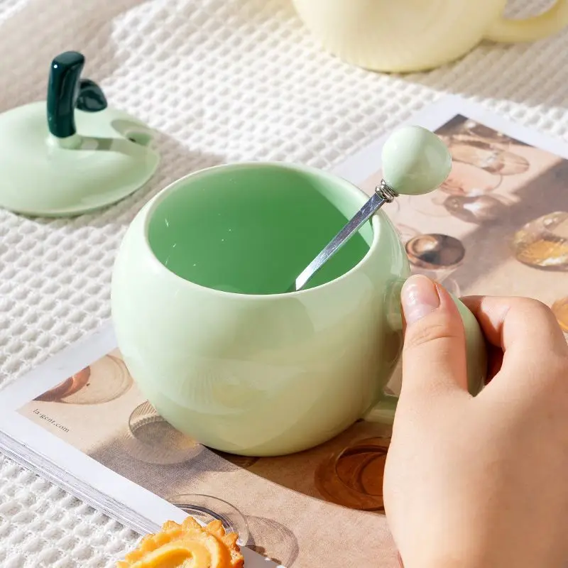 

Creative and Personalized Apple Spoon with Lid Ceramic Cup Home Office Ceramic Cup Couple Water Cup Christmas Gift Drinkware