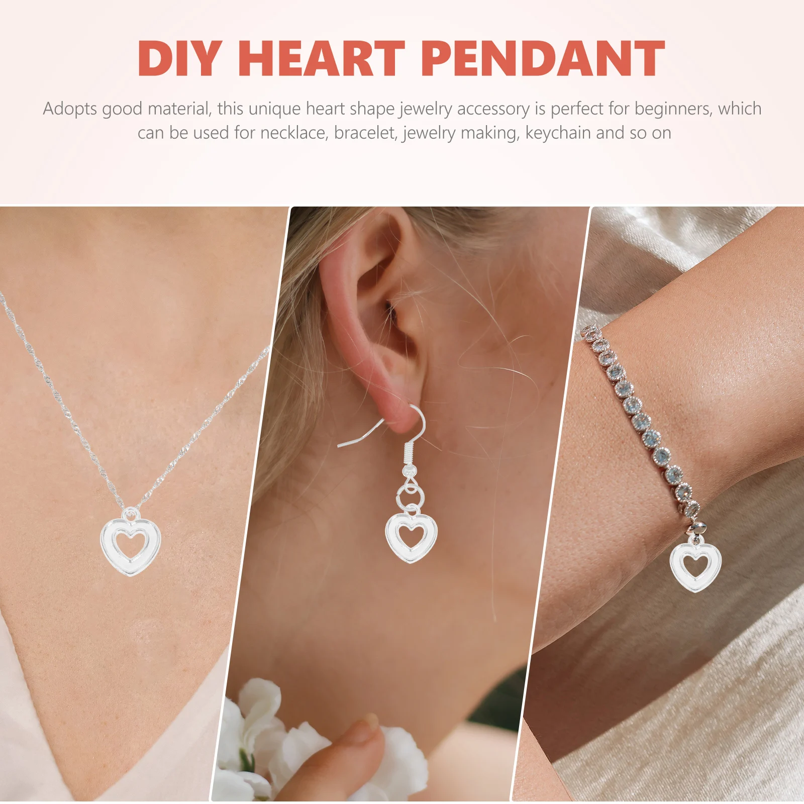 100 قطع القلب سحر الجوف قلادة مجوهرات الحرف اكسسوارات ل قلادة سوار صنع المعلقات سبيكة diy سحر القلب #6