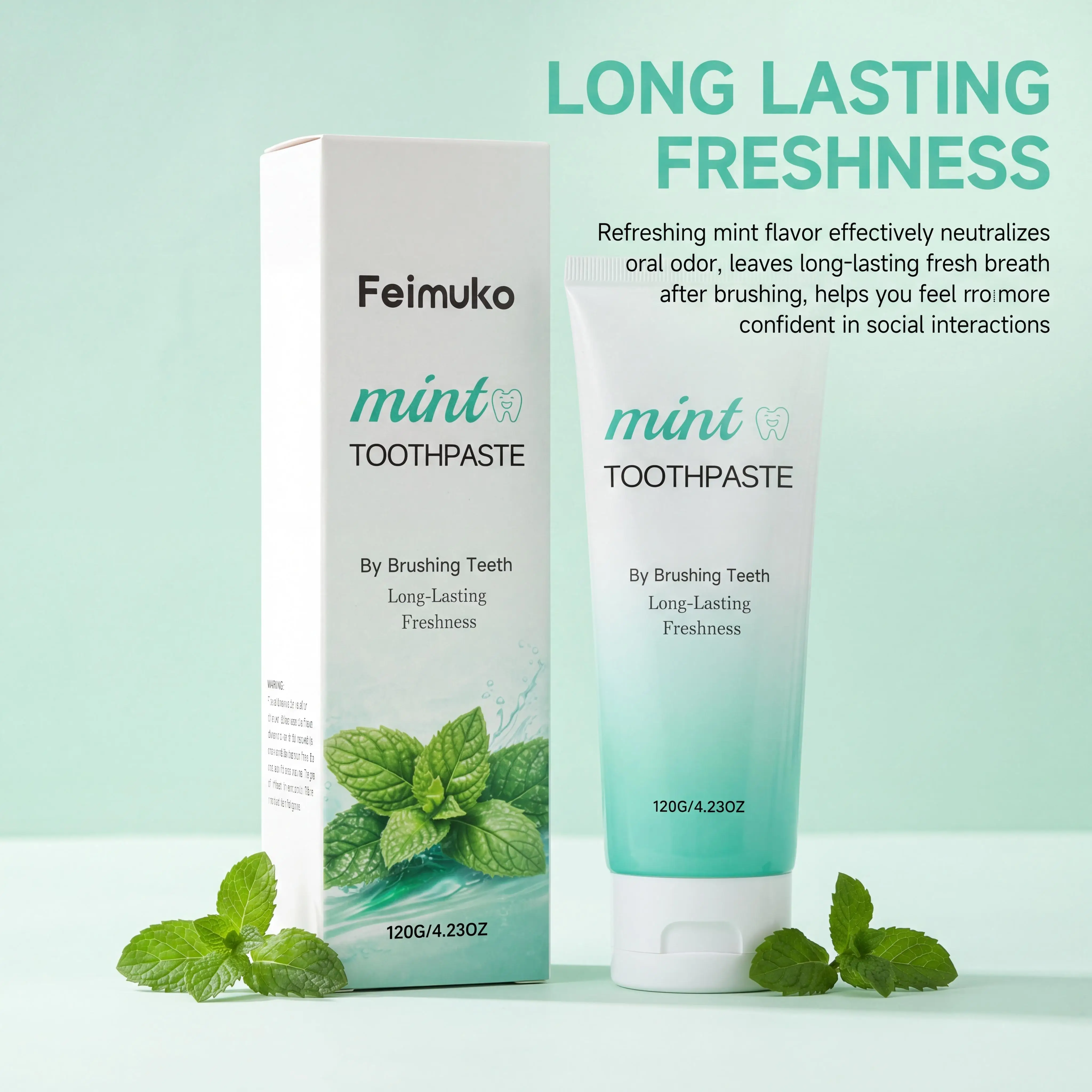Feimuko Mint Flavor Toothpaste Gently Clean Remove Plaque Stains Long Lasting Freshness Plant Based Brightening Daily Oral Care