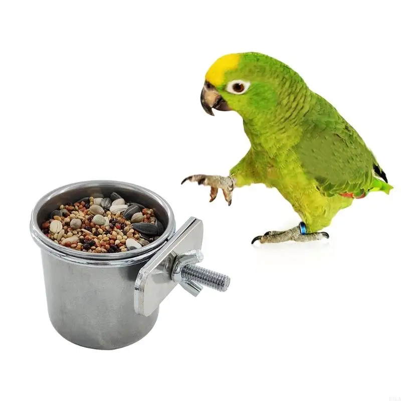 2025 New S/for M/L/XL Stainless Steel Pet Parrot Feeding Drinking Cup Birds Foods Dish Water Cage Anti-turnover Hanging Bowl