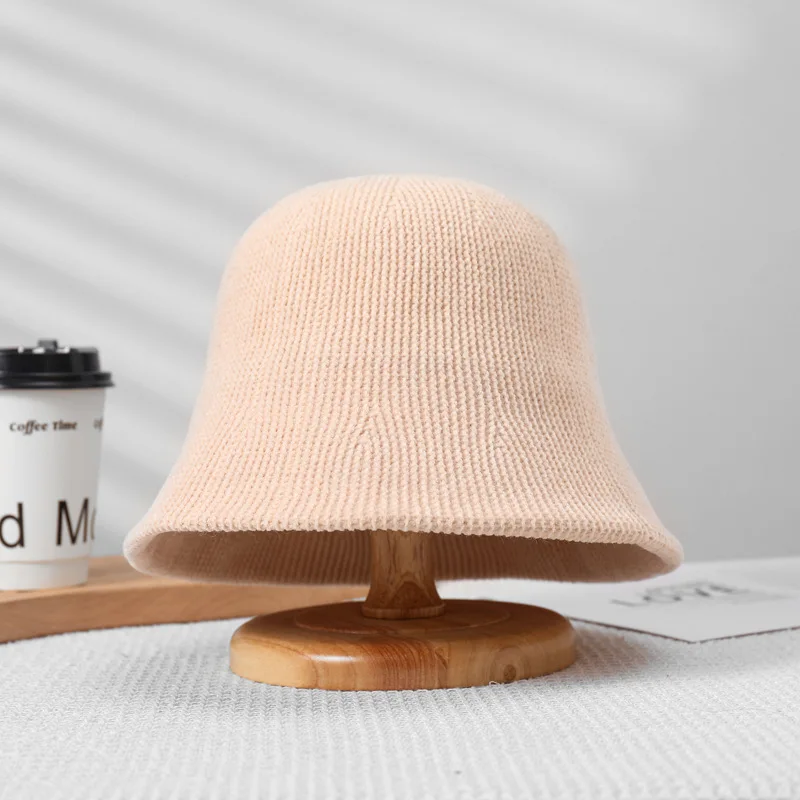 

Women Knitted Fisherman Hat Winter Windproof Bucket Hats Solid Color Versatile Sunscreen Cover Face bell-shaped Basin Caps