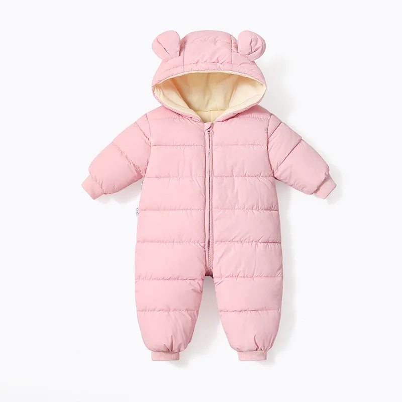 0-3T Christmas and New Year clothing Winter newborn toddler jumpsuit Down jacket Girl hooded long sleeved thickened jumpsuit