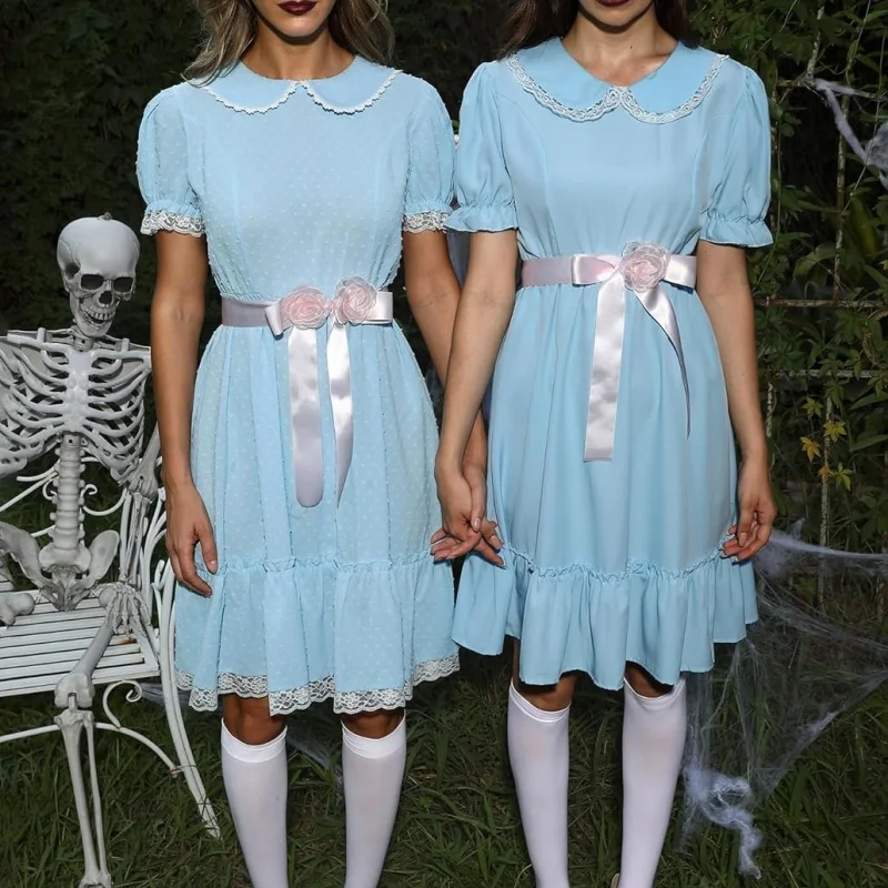 

Women Halloween Creepy Grady Twins Costume Blue Babydoll Dress Cosplay Costume Halloween Fancy Dress Party Wear