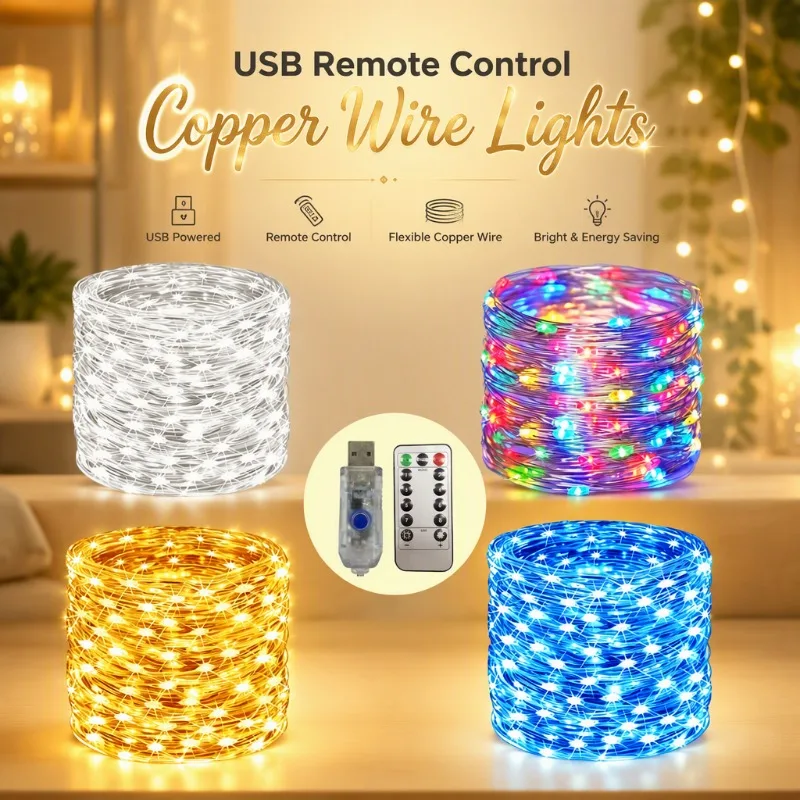 Christmas Lights Decorations USB String Light Remote Control Wedding Holiday Decor Lamps 8 Modes New Year Fairy Garlands
