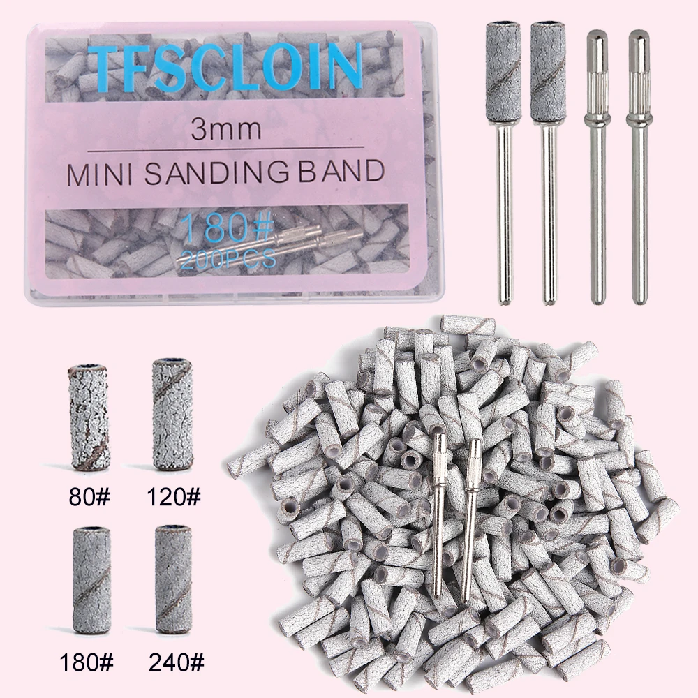 100/200 Stück 3 mm Nagelschleifbänder-Set mit Dorn – Schleifpapier mit Körnung 80/120/180/240 für Nagelbohrer, Maniküre, Pediküre, Salon – Detail 6