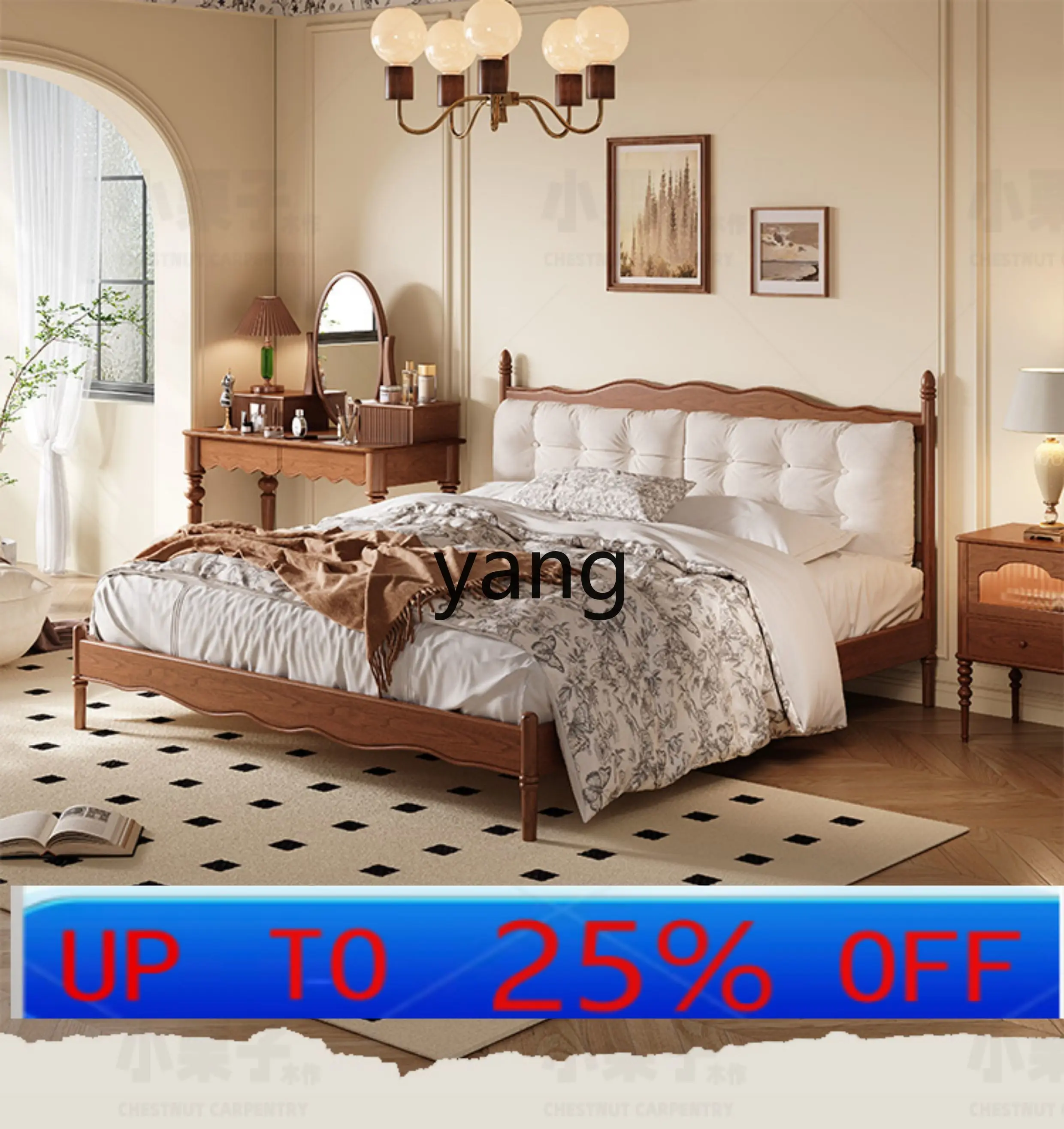 

LMM French retro solid wood bed American double 1.8 meters bed princess cream wind