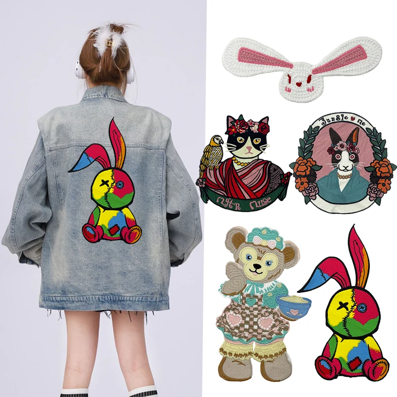 Fashion Patch Rabbit Bear And Cat Deal With it Sew on Patches for Clothing Strange Things Biker Badge Clothes Stickers