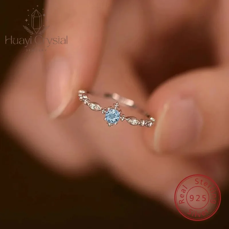 

Изысканное кольцо из стерлингового серебра S925 с топазом и синим цирконом в виде снежинки для женщин, легкое роскошное регулируемое кольцо, ювелирные изделия