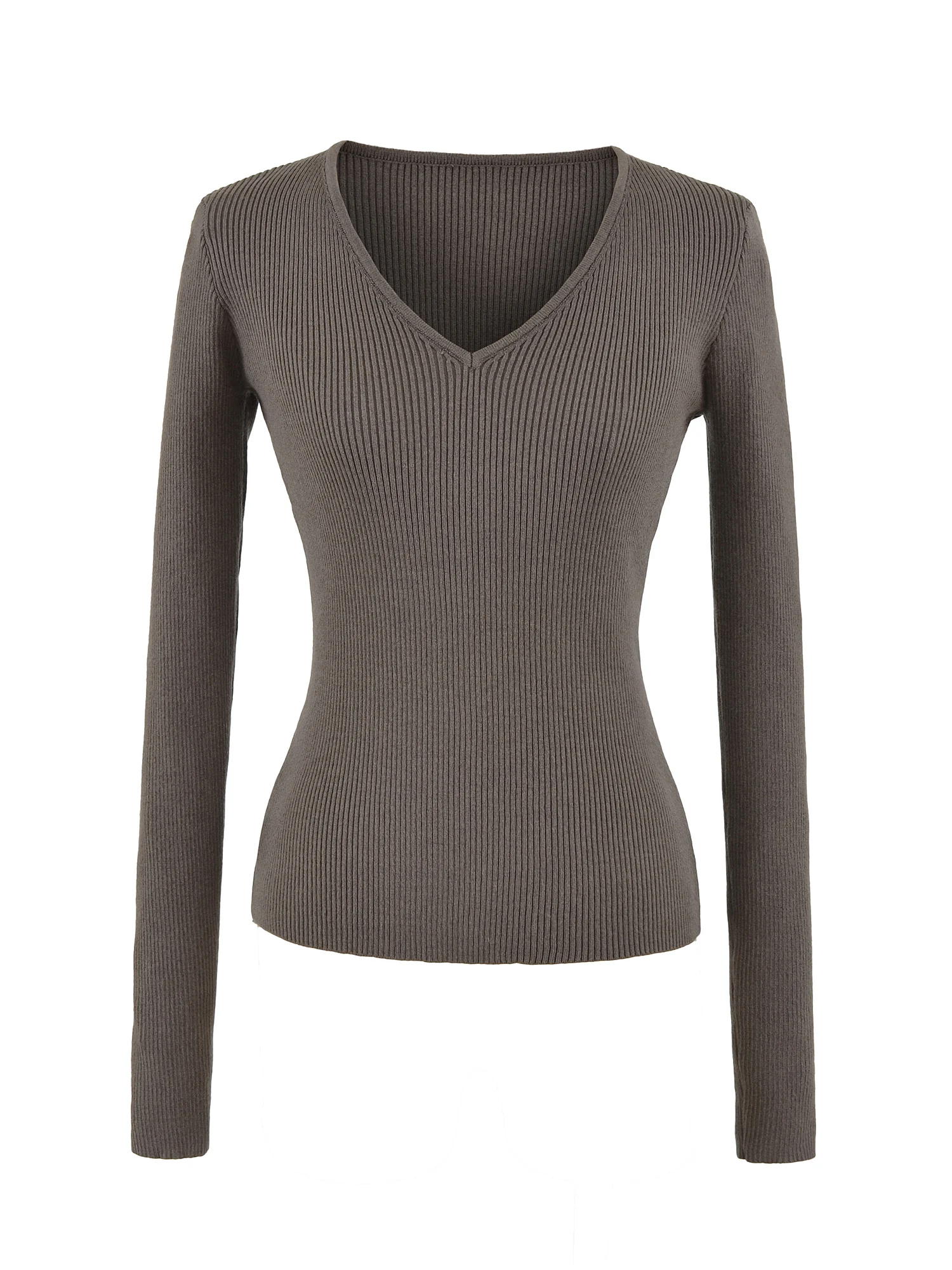 

Retro American Knitwear Long Sve V-ne Slimming Waist Design Women's Top Cotton Blend Comfortable Base Layer irt