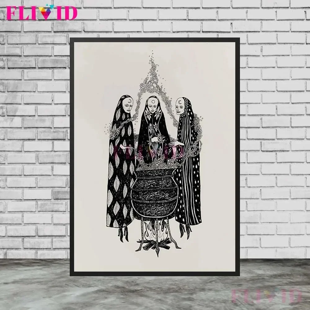 قماش اللوحة الساحرة الوثنية ، فتاة الخفافيش ، القمر الكاهن ، خمر جدار الفن السحر الشعبي التوضيح الفن ، المشارك والطباعة ديكور المنزل #3