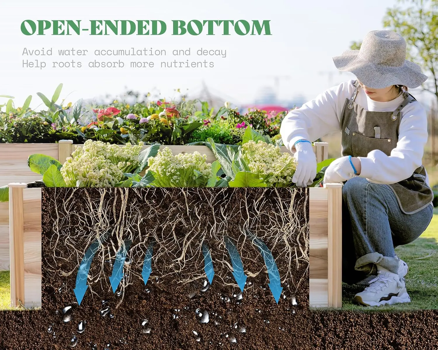 Double Layer Raised Garden Bed H Shaped Planter Box Wooden Planter Large Capacity Open Bottom Natural Wood Planter Box For Outdoor Yard Patio Garden Natural Wood