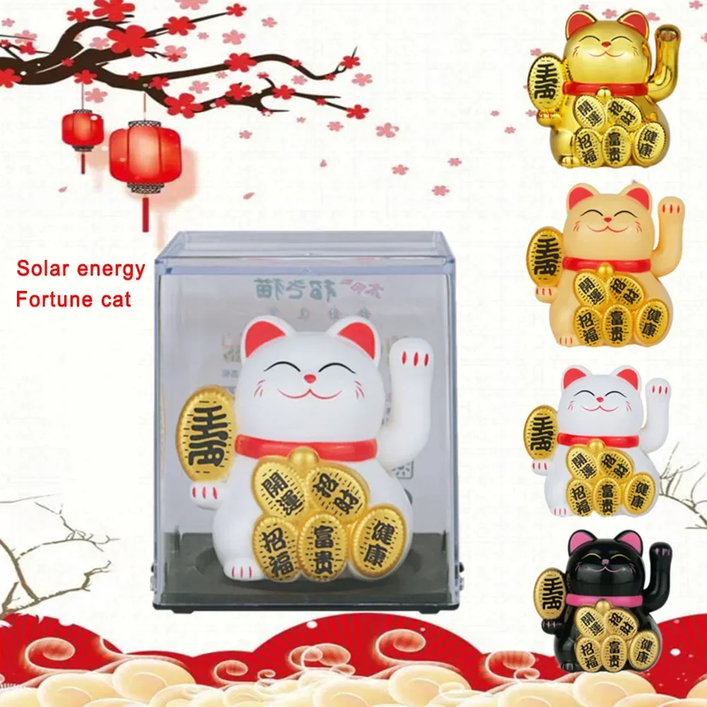 2 Inch Lucky Cat   Ornament Solar Automatic Waving   Lucky Cat Car Cashier Ornament Shop Feng Shui Cat Home Desktop Decor