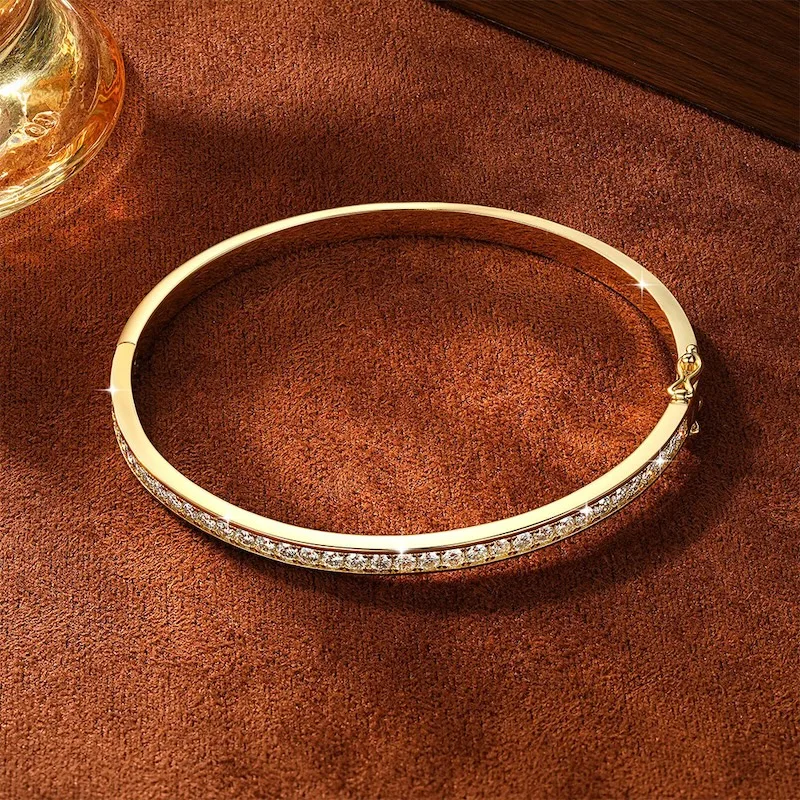 Rrjzz Exquisites einreihiges 2,3 mm D-Farbe Moissanit-Armband mit Kanalset, 58 mm Innendurchmesser, Armreif für Damen, Schmuckgeschenke – Detail 2