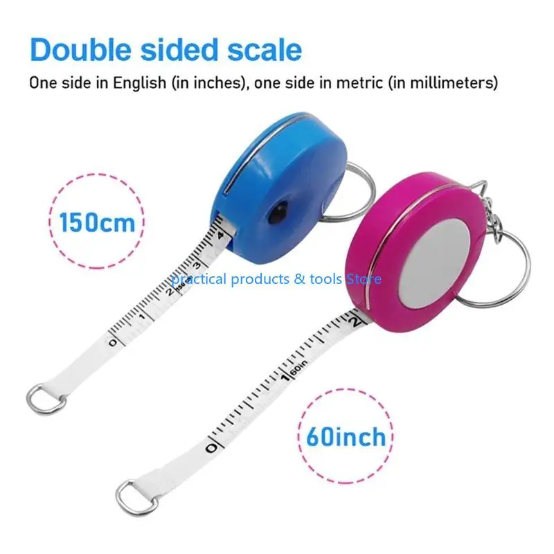 77JB Easy Carry Double Side Tape Measure 60-Inch 1.5 Meter Soft & Retractable Tape Measure with Keychains for designs Sewing