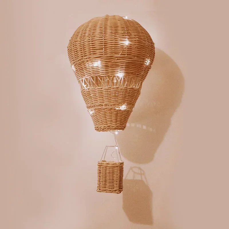 Handmade Natural Rattan Hot Air Balloon Wall Decor Weaving Ornament for Kids Room Nursery Boho Home Decorative Gift