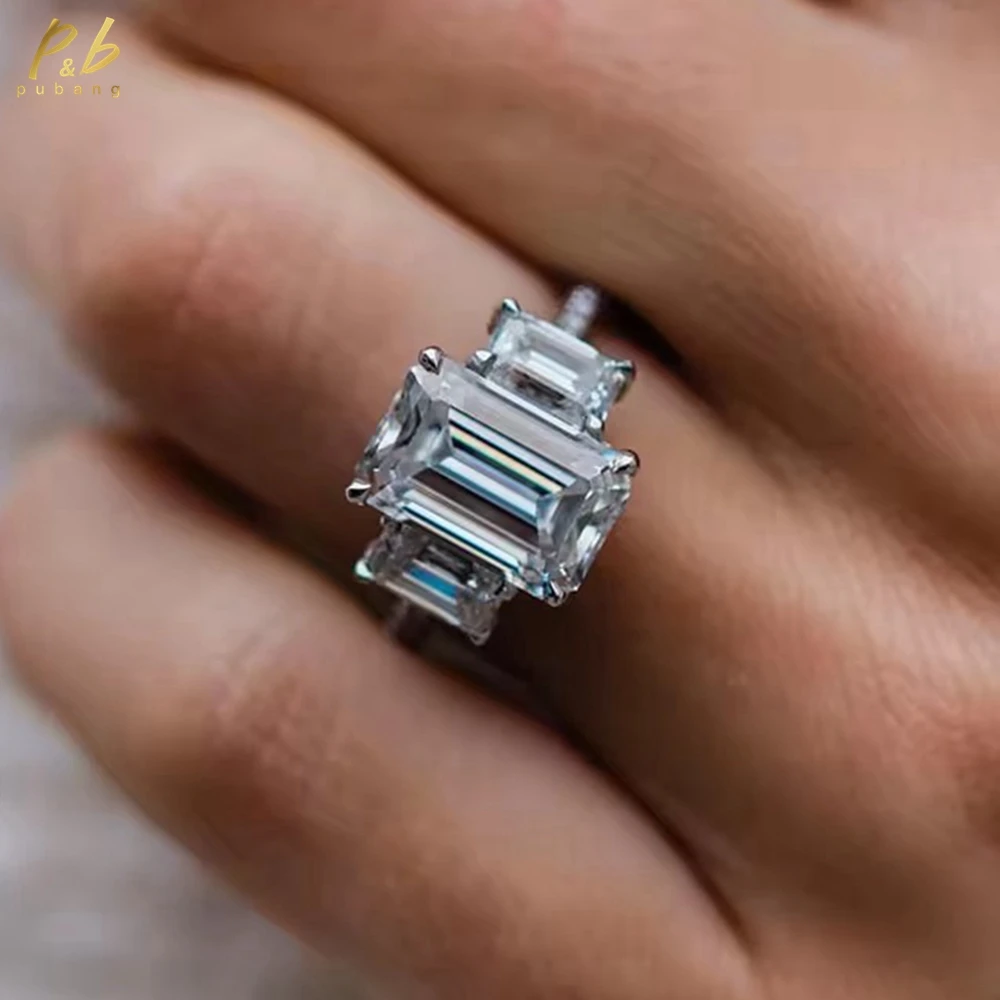 

PuBang 3EX VVS1 D Color Real 5.5 Carat Moissanite Emerald Cut Gems 9-18k Yellow Gold Ring Wedding Engagement Fine Jewelry Gifts