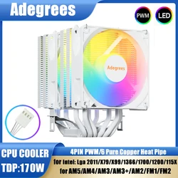 CPU Air Cooler 4Pin PWM 6 Heat Pipes PC Procesor Tower White Cooler for Intel LGA 1700 1200 1150 1151 1155 2011 X79 X99 1366 AM5