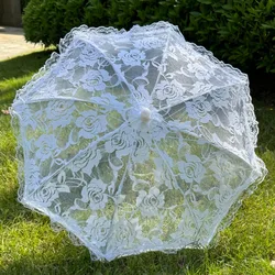 1 SZTUK Biały koronkowy parasol Parasol Dekoracje na spotkanie przy herbacie Baby Shower Urodziny Party Supplies Vintage Prezent dla druhen Rekwizyty fotograficzne