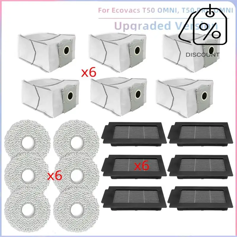 Vacuum Parts For ECOVACS T50 PRO OMNI T50 OMNI Vacuum Parts Main Roller Side Brush HEPA Filter Mop Cloth Dust Bag-Y48A
