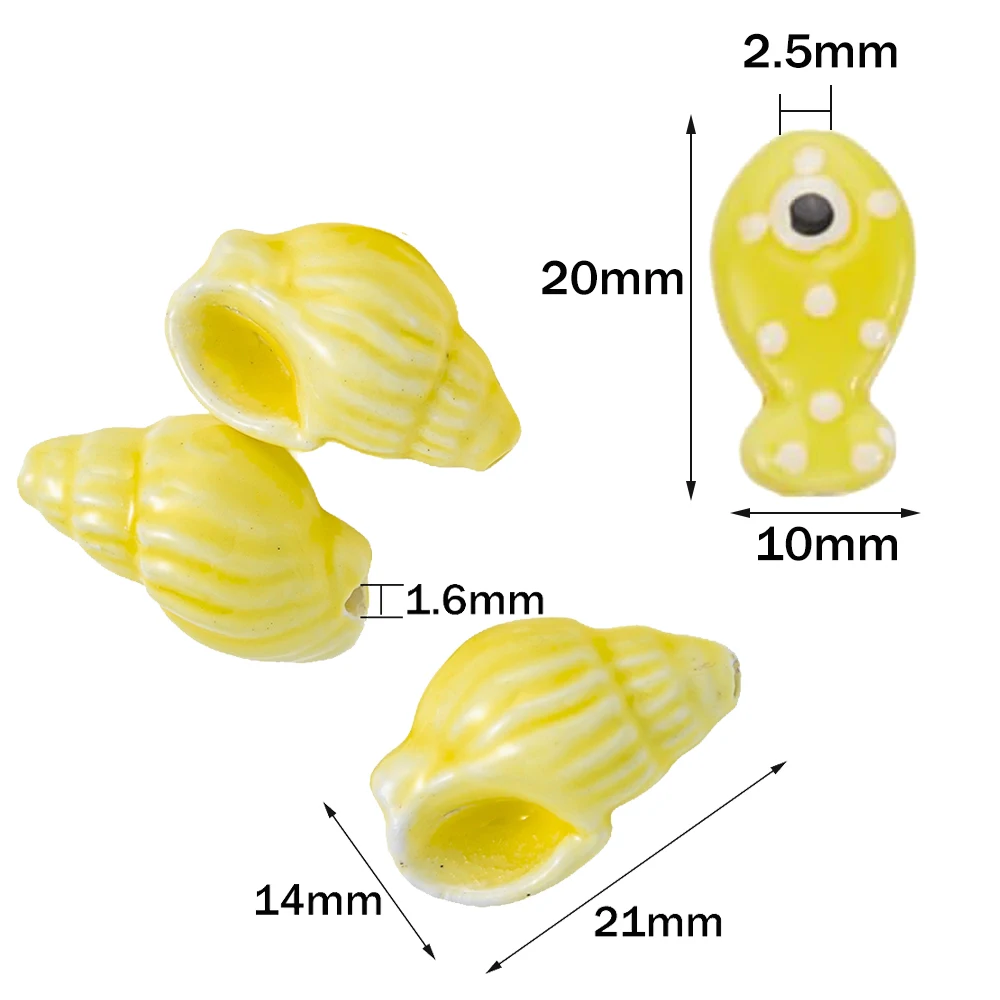 10pcs Ceramic Fish Conch Shell Beads Summer Sea Animals Charms Loose Spacers for DIY Handmade Bracelet Jewelry Making Supplies view 2