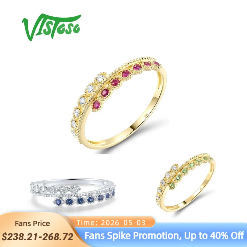 

VISTOSO Pure 14K 585 Yellow Gold Ring For Woman Sparkling Garnet Ruby Blue Sapphire Diamond Trendy Wedding Bride Fine Jewelry