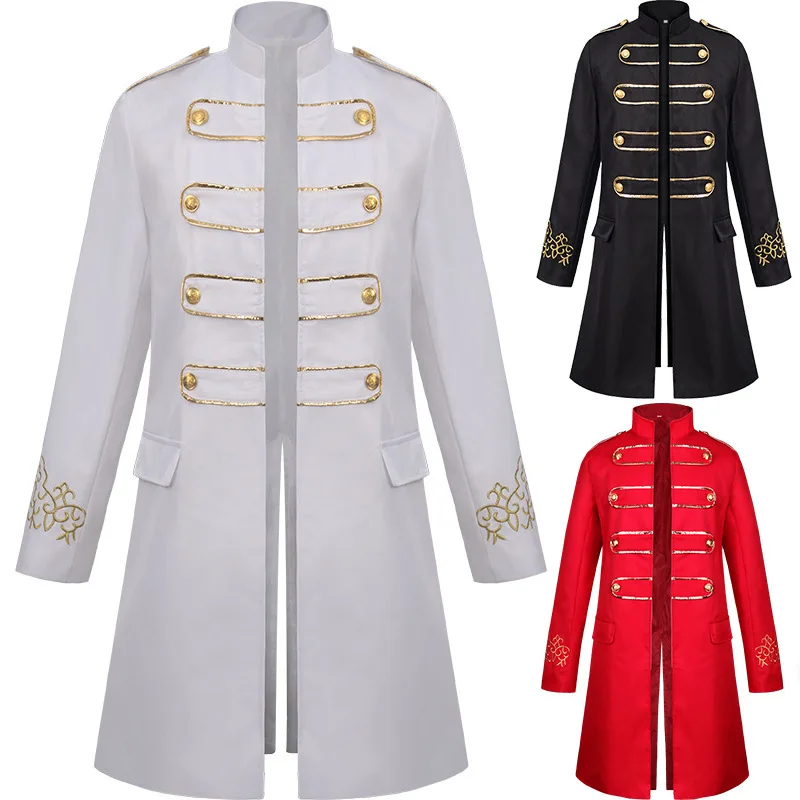 Foreign Trade Gentlemen's Coat with Gold Border Embroidery, Fashionable Steam Retro Uniform, Standing Collar Jacket