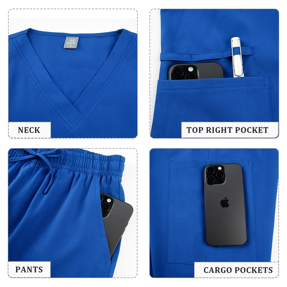 ملابس طبية عالية الجودة للنساء معطف مختبر ممرضة موحدة للجنسين بالجملة بلوزات وسراويل تناسب زي التمريض الدعك